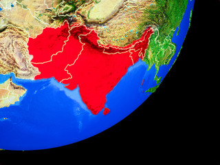 SAARC memeber states on planet Earth with country borders and highly detailed planet surface.