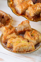 Turkish Ramadan Dessert Baklava with concept background