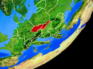 Former Czechoslovakia on planet Earth with country borders and highly detailed planet surface.