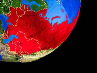 Former Soviet Union on planet Earth with country borders and highly detailed planet surface.