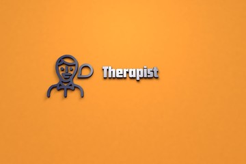 3D illustration of Therapist, blue color and blue text with oange background.
