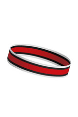 A closeup shot of a tilted hair band for jogging and sports. Round-shaped training headband with...