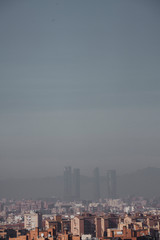 Madrid skyline from the air with pollution