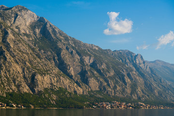 Beautiful nature landscape with sea and mountain view at bay Kotor in Montenegro