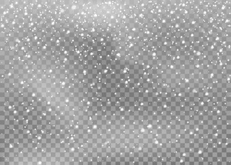 Realistic falling snowflakes. Isolated on transparent background. Vector illustration,