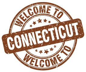 welcome to Connecticut brown round vintage stamp