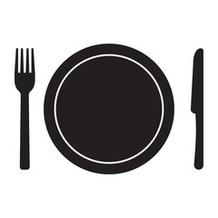 Plate, fork and knife icon