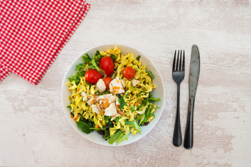 Roasted Chicken Cooked Twists and Mustard Sauce salad