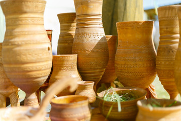 Fototapeta na wymiar Traditional vases of Yakut indigenious people in Yakutia Republic in Russia