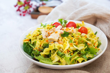 Roasted Chicken Cooked Twists and Mustard Sauce salad