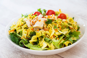 Roasted Chicken Cooked Twists and Mustard Sauce salad