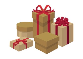 Gift boxes of different shapes and colors set vector.