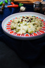 risotto with fresh cream, salted chicken, rehydrated ceps and mushrooms
