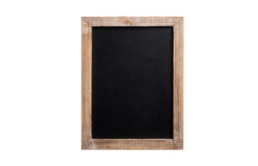 Blank vintage chalkboard with wooden frame, isolated on white background