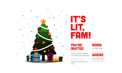 It's Lit Fam Christmas Tree Invitation in Flat Style Design