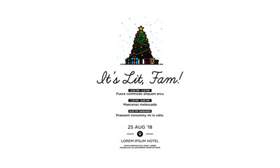 It's Lit Fam Christmas Tree Invitation in Flat Style Design