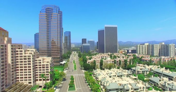 Aerial View Of Century City Skyline And Business Towers Skyscrapers In Los Angeles, California, 4K