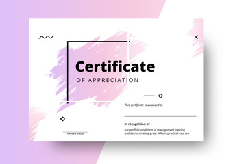 Certificate of appreciation template design. Elegant business diploma layout for training graduation or course completion. Vector background illustration.