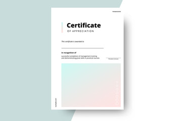 Certificate of appreciation template design. Elegant business diploma layout for training graduation or course completion. Vector background illustration.