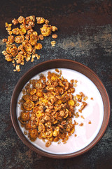 Obraz na płótnie Canvas Breakfast bowl with yogurt and granola. Beautiful healthy food. Superfoods.