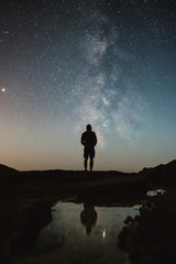 silhouette of a person at night with the milky way