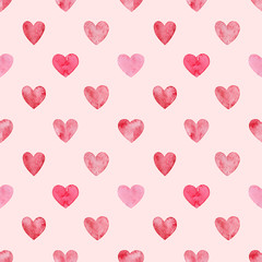 Valentines day, aquarelle illustration. Seamless pattern with bright hand painted watercolor hearts. Romantic decorative background for Valentine's day gift paper, wedding decor or fabric textile.