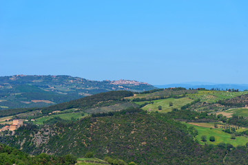 Fototapeta premium Amazing aerial view of Tuscany from Fortress of Tentennano. Beautiful panorama landscape near Castiglione d'Orcia,Tuscany, Italy