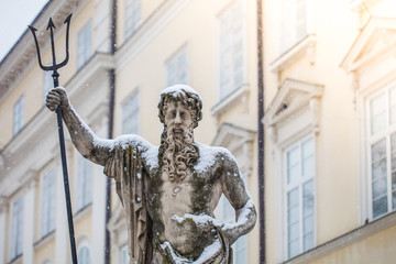 Neptun fountain in Lviv  in winter © Ruslan