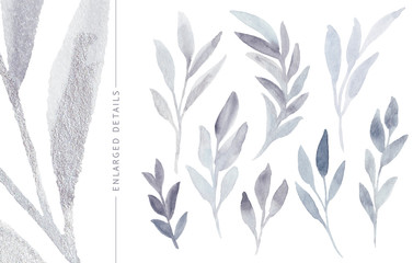 Winter watercolor leaves.