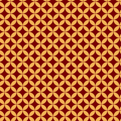 Chinese New Year seamless geometric pattern, golden on red. Vector illustration. Flat style design. Concept for holiday banner, greeting card, decorative element, textile print, wrapping paper.