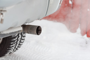 Exhaust gases from the pipe machine. Pollution of nature.