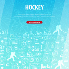 Hockey background with doodle elements. Vector illustration.