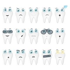 Set of teeth with different emotions. Icons collection of teeth emoji, faces with different expressions of emotions. Vector illustration.