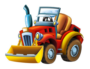 Naklejka premium Cartoon farm tractor excavator - on white background - illustration for the children