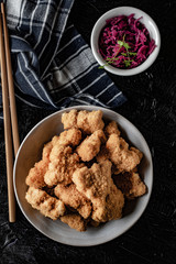 Delicious crispy fried chicken breast strips.