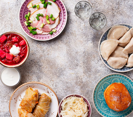 Assortment of traditional Ukrainian  food