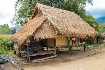 Fototapeta na wymiar Traditional hut where the Long Neck Karen tribe lives in Chiang Rai, northern Thailand