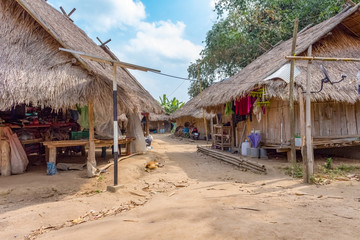 Fototapeta na wymiar Traditional hut where the Long Neck Karen tribe lives in Chiang Rai, northern Thailand