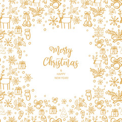 Obraz premium Merry Christmas and Happy New Year. Hand Drawn. Vector illustration.