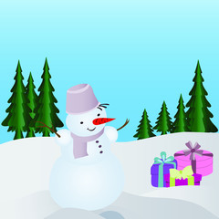 Snowman in the winter forest
