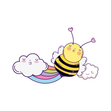 little bee with rainbow kawaii character