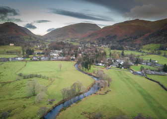 Lake District, UK- Aerial views of Grasmere village