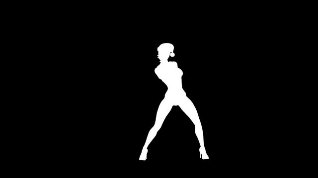 Silhouette of dancing Santa girl. Alpha channel. Alpha matte. FullHD.