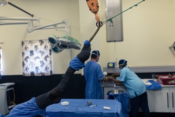 Surgeon and nurse working in operation theatre