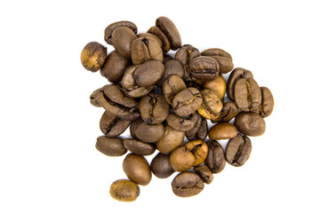 roasted coffee beans isolated in white background cutout