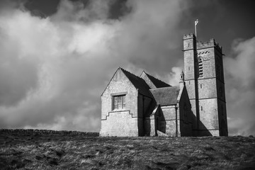 Church on Lundy Island, UK, black and white 3