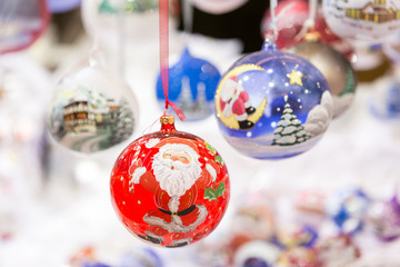 Colorful decorations at Christmas market in Strasbourg, Alsace