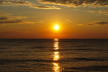 Colorful sunrise sunset above the Aegean sea.