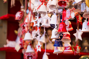 Colorful decorations at Christmas market in Strasbourg, Alsace