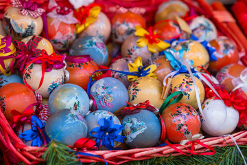 Colorful decorations at Christmas market in Strasbourg, Alsace